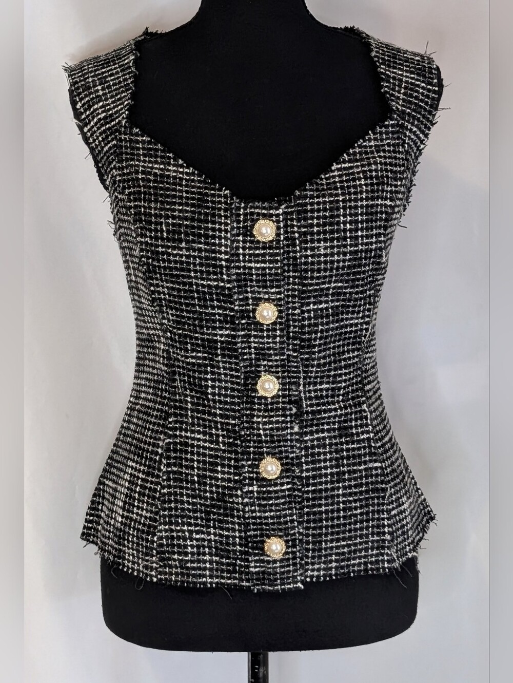 NWT Fashion Nova Sophisticated Grace Tweed Vest Size S Pearl Button Top